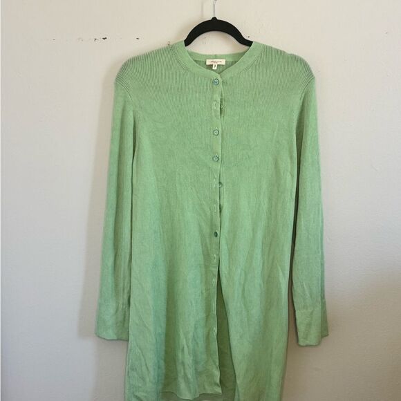 Lafayette 148 New York Green Mandarin Collar Buttoned Sweater - Picture 1 of 4